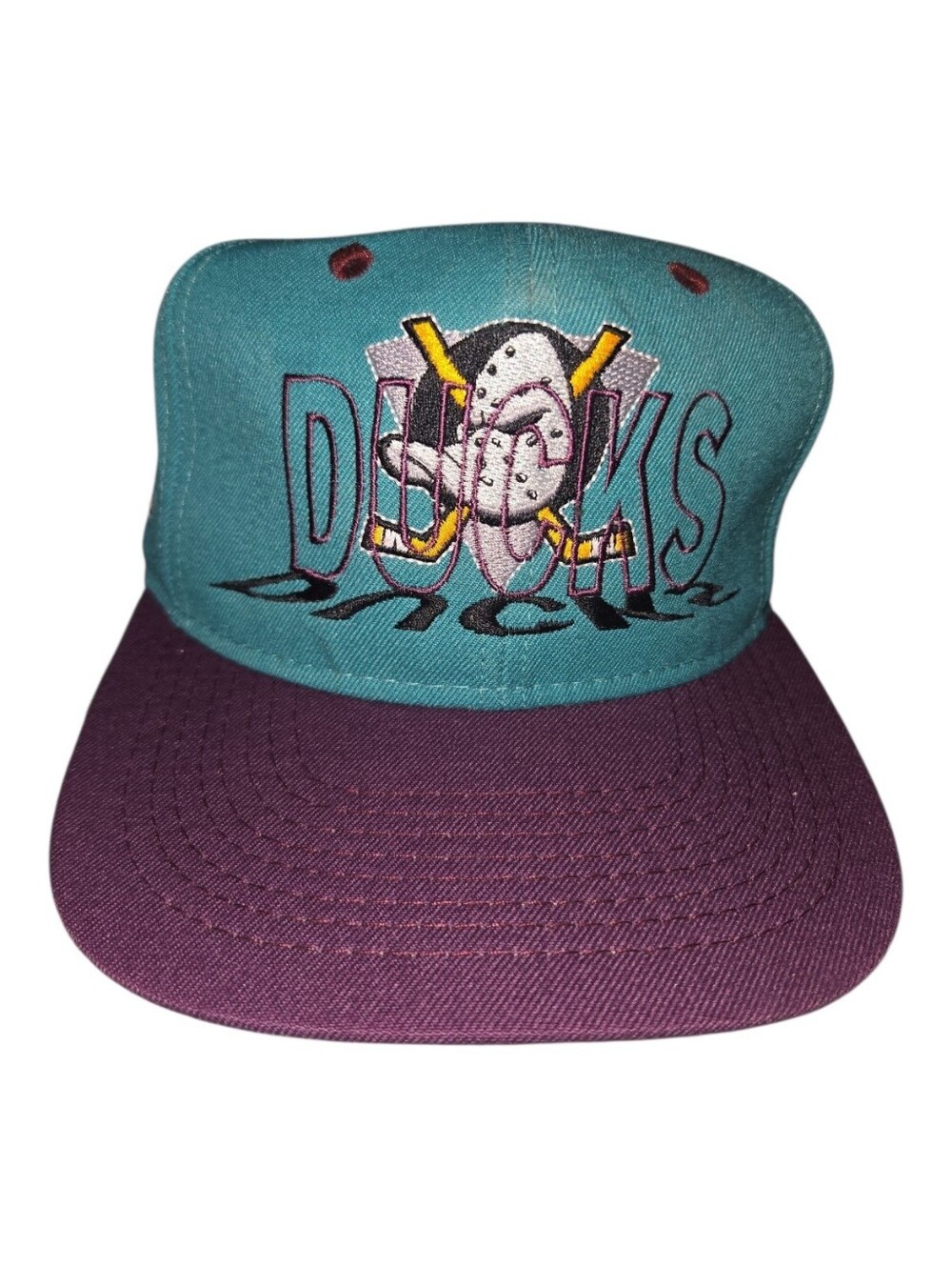 Vintage 90s Anaheim Mighty Ducks #1 Apparel Twill SnapBack Hat Cap